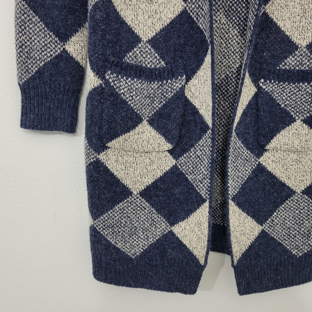 Peach Long Argyle Open Front Grandpa Cardigan Sweater - Picture 2 of 4